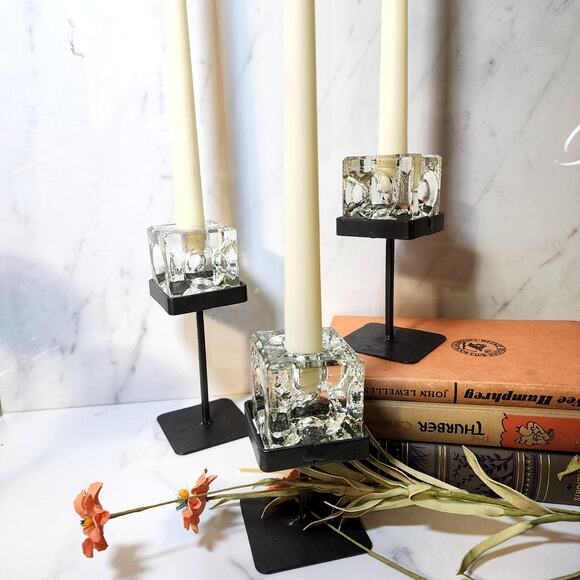 'Ice Cubes in Glass' Candlestick Holders - MCM Vintage Peill & Putzler Style (3) - Picture 7 of 9
